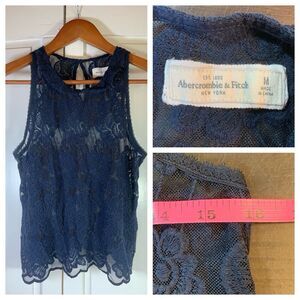 Abercrombie & Fitch Whimsygoth‎ Blue Floral Crochet Lace Sheer Tank Cottagecore
